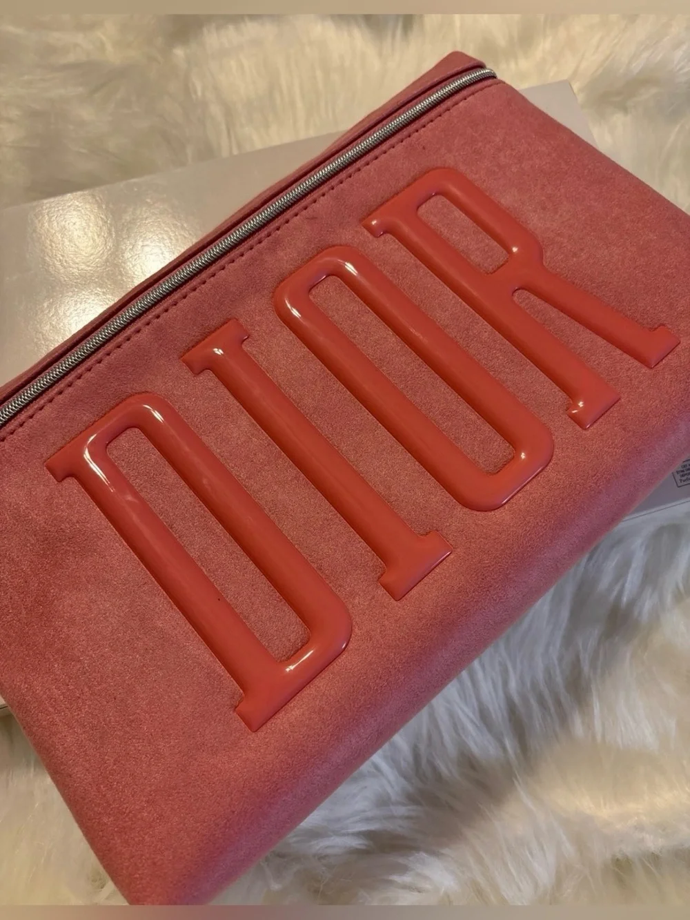 Dior Beauty GWP✨🩷🩶🌸Pink Suede Embossed Cosmetic Pouch with Star Charm